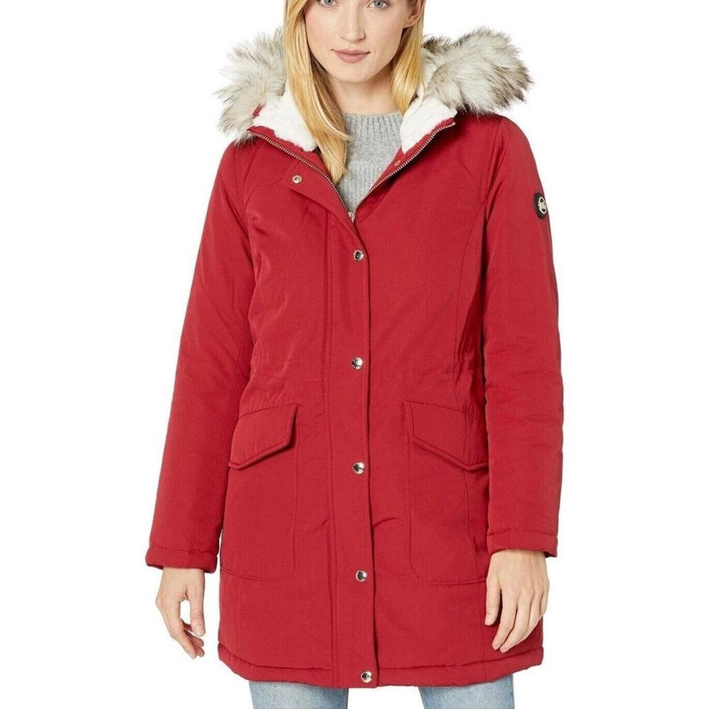 Michael Kors Red Winter Coat with Fur Hood Size Small